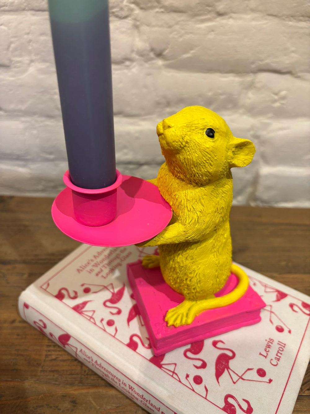 Book Mouse Candle Holder - Popping Pink And Yellow