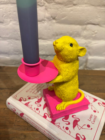 Book Mouse Candle Holder - Popping Pink And Yellow