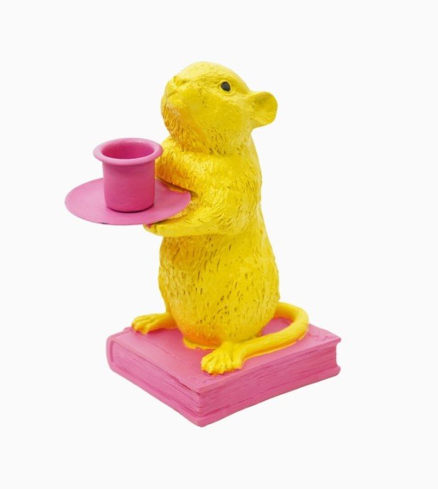 Book Mouse Candle Holder - Popping Pink And Yellow