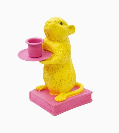Book Mouse Candle Holder - Popping Pink And Yellow
