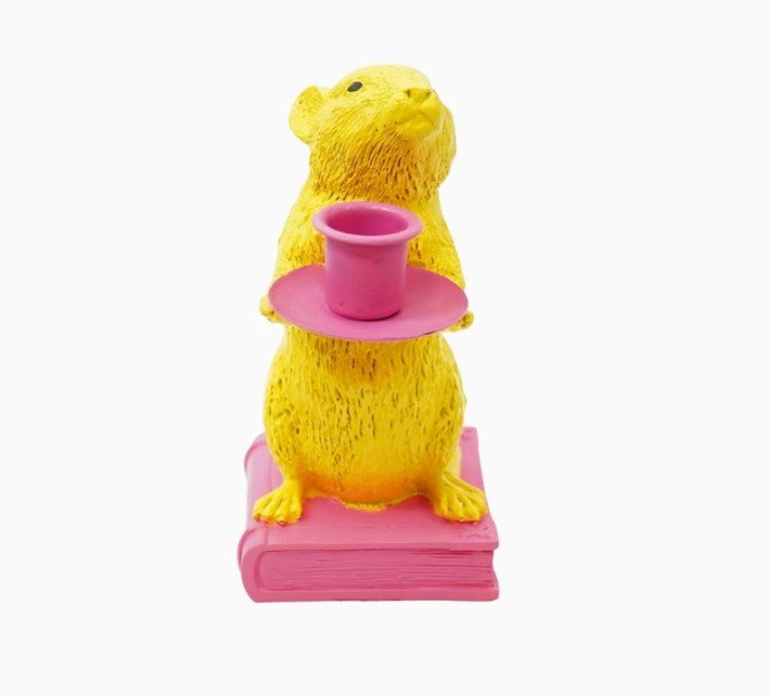 Book Mouse Candle Holder - Popping Pink And Yellow