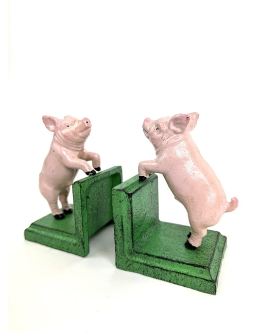 Bookends - Cast Iron Antiqued Pair of Pigs