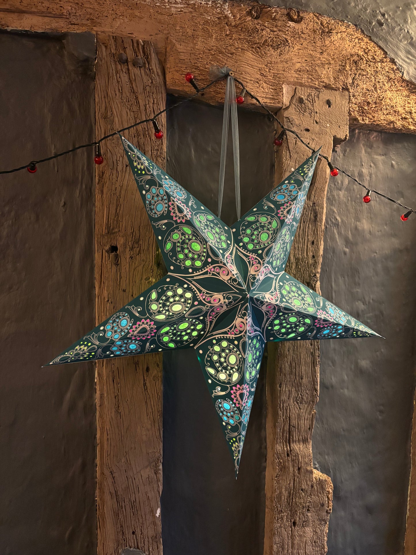 Hanging Star Light - Damask Aquamarine
