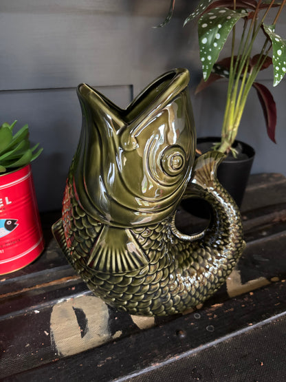 Large Fish Vase/Jug - Dark Green