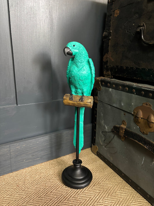 Bright Green Parrot on a Perch
