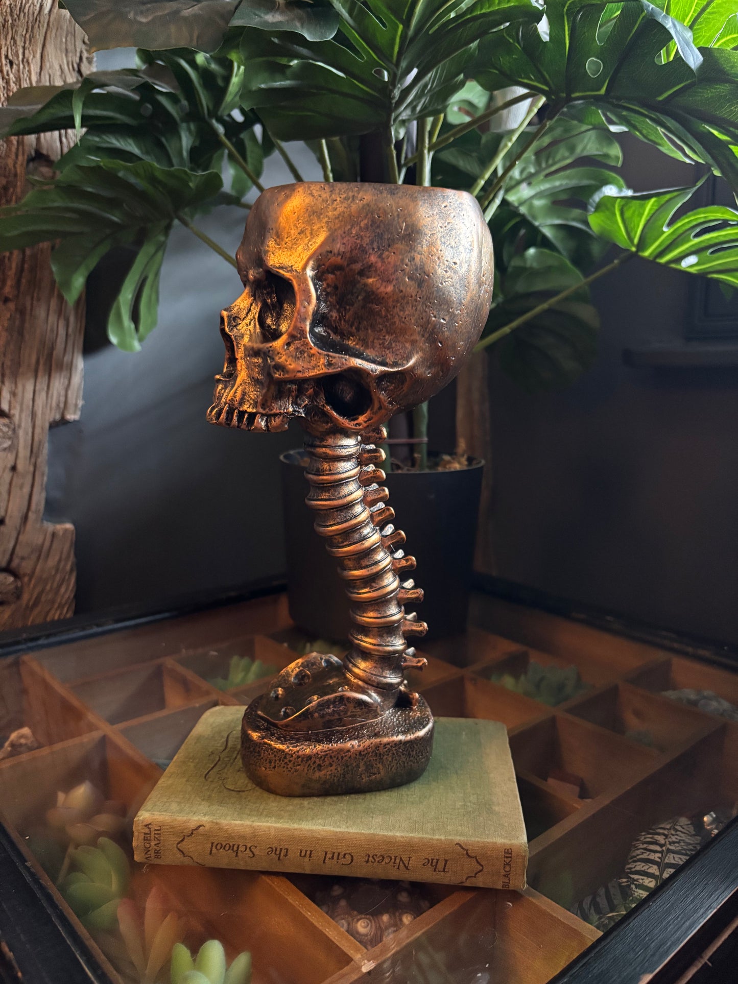 Skull And Back Bone Sculpture - Gold