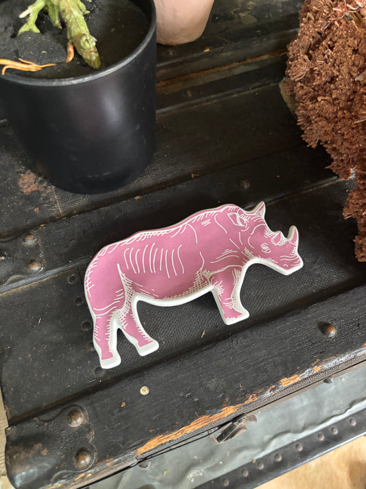 Ceramic Rhino Jewellery Tray - Pink & White