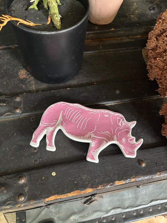 Ceramic Rhino Jewellery Tray - Pink & White