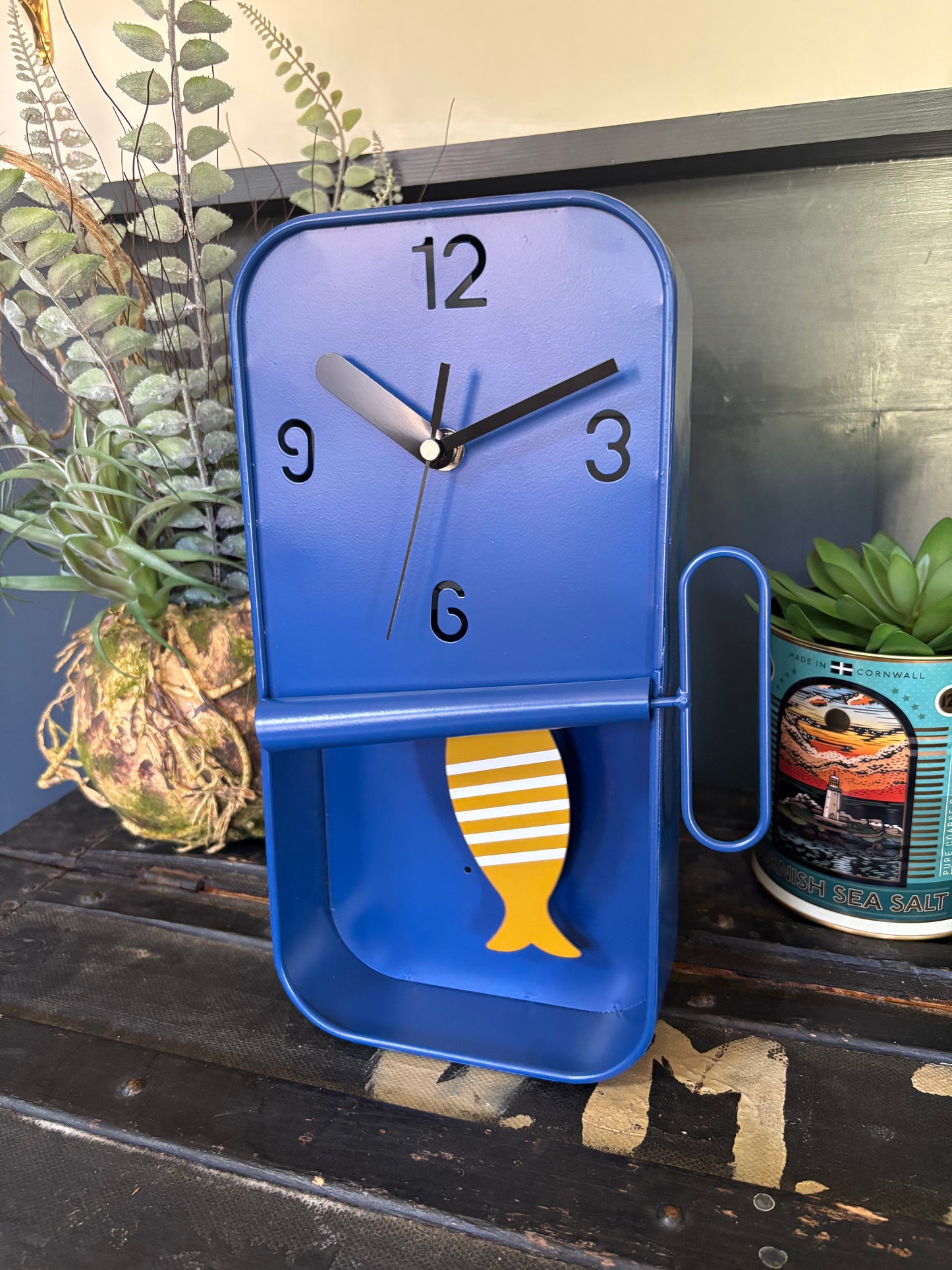 Navy Blue With Yellow/White Sardine Clock