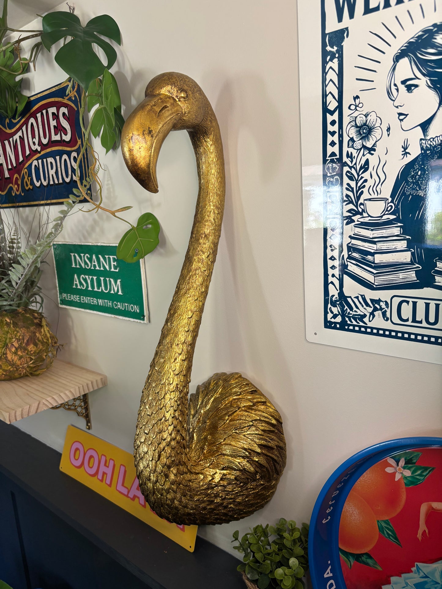Wall Mounted Head - Gold Flamingo