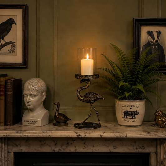 Aged Brass Effect Flamingo Candle Holder