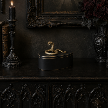 Black Antiqued Decorative Box – Gold Cobra Snake
