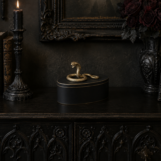 Black Antiqued Decorative Box – Gold Cobra Snake