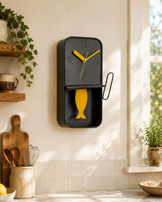 Black And Mustard Sardine Clock
