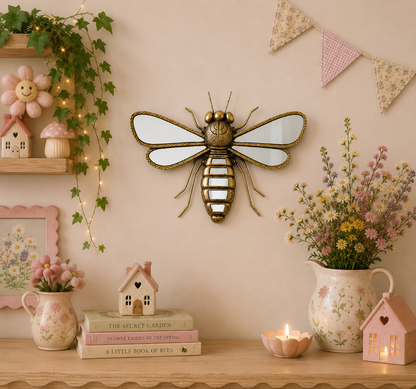 Golden Bee Wall Art with Mirrored Accents