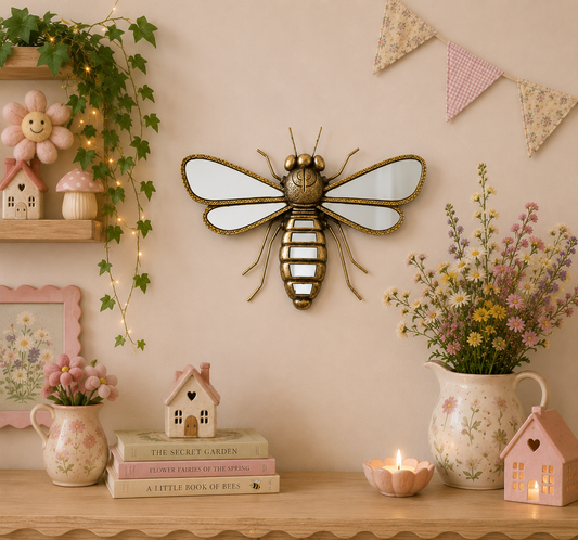 Golden Bee Wall Art with Mirrored Accents