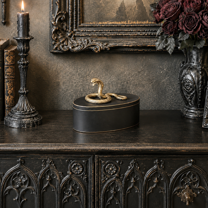 Black Antiqued Decorative Box – Gold Cobra Snake