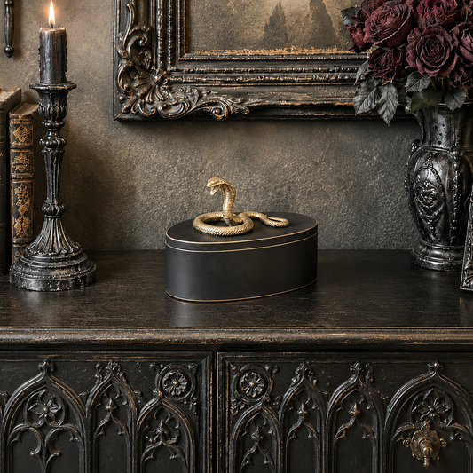 Black Antiqued Decorative Box – Gold Cobra Snake