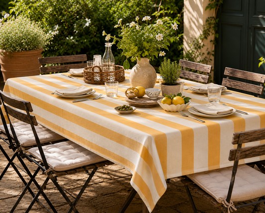 Yellow Stripe Cotton XL Tablecloth - 160cm x 250cm