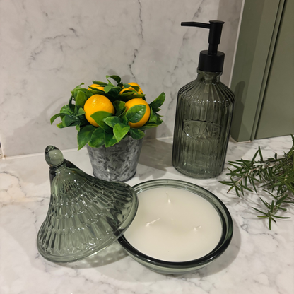 Green Embossed Glass Candle