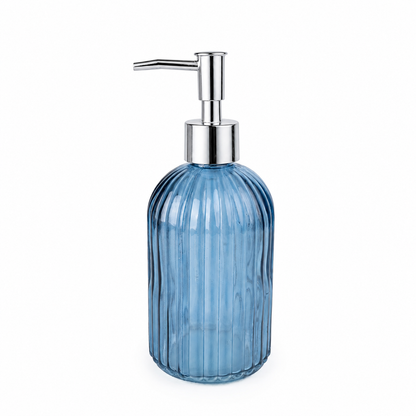Blue Ridged Glass Soap Dispenser
