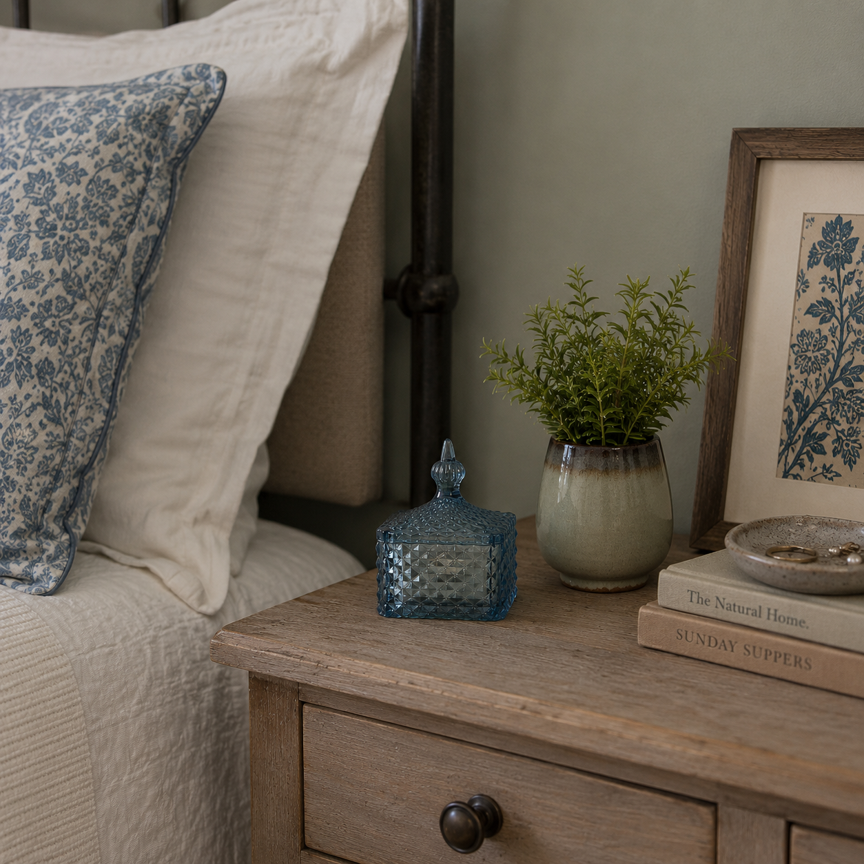 Blue Embossed Glass Candle Jar