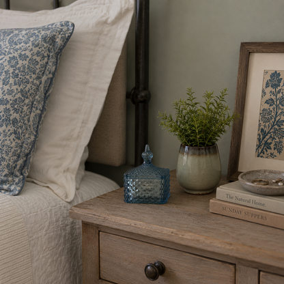 Blue Embossed Glass Candle Jar