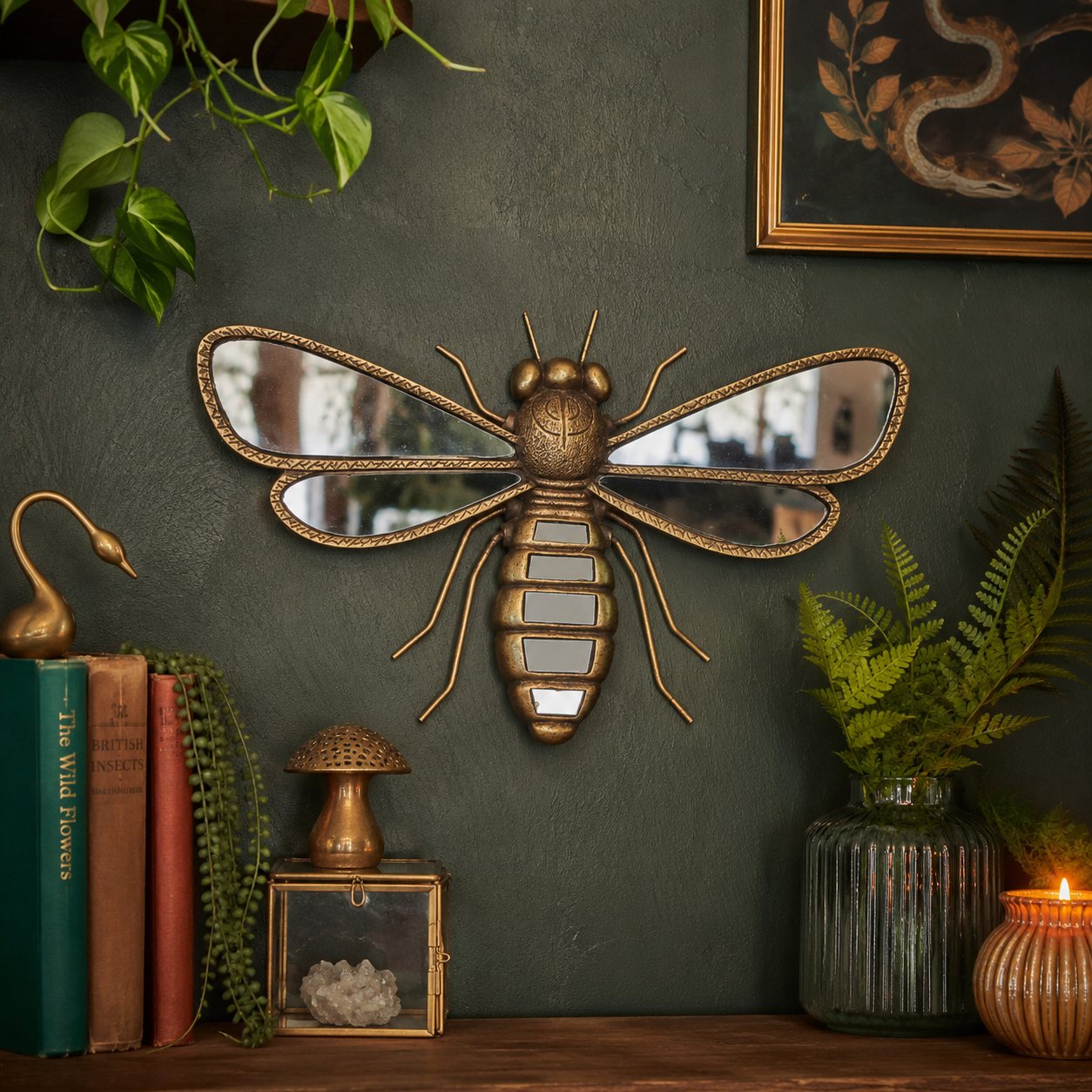 Golden Bee Wall Art with Mirrored Accents
