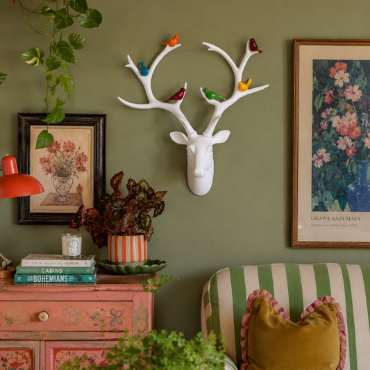 Deer Head with Coloured Birds