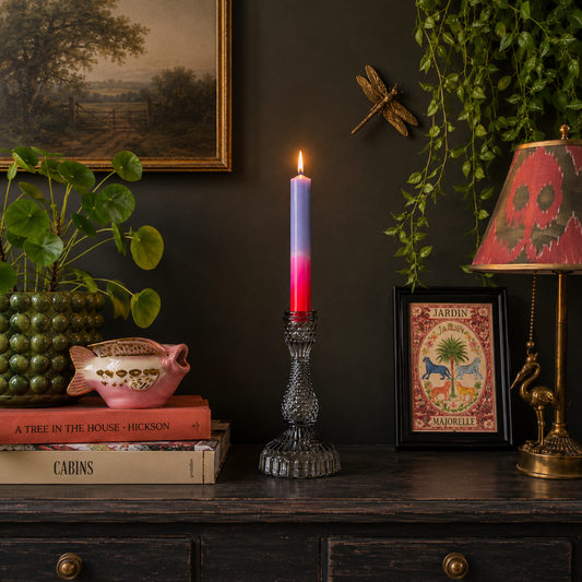 Candle Holder - Retro Style Grey Glass