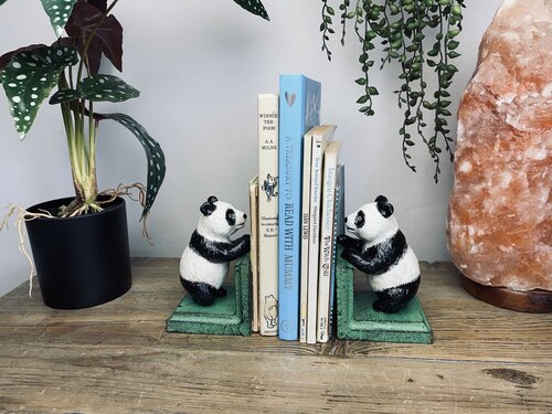 Cast Iron Antiqued Pair of Panda Bookends