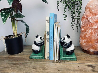 Cast Iron Antiqued Pair of Panda Bookends