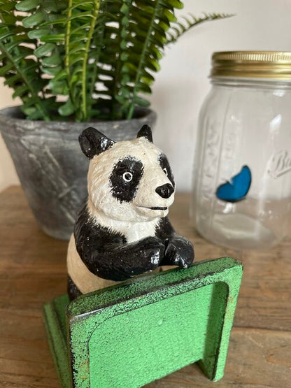 Cast Iron Antiqued Pair of Panda Bookends