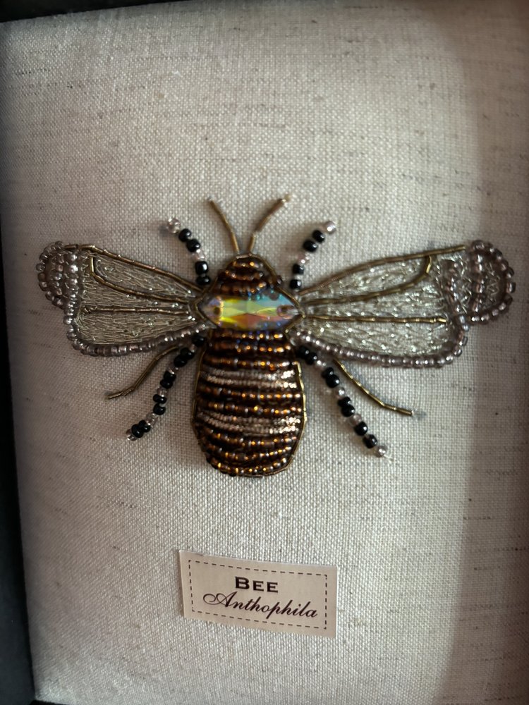 Framed Hand Embroidered Beaded Bee