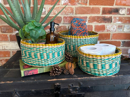 Turquoise Seagrass Planter - Set of 3