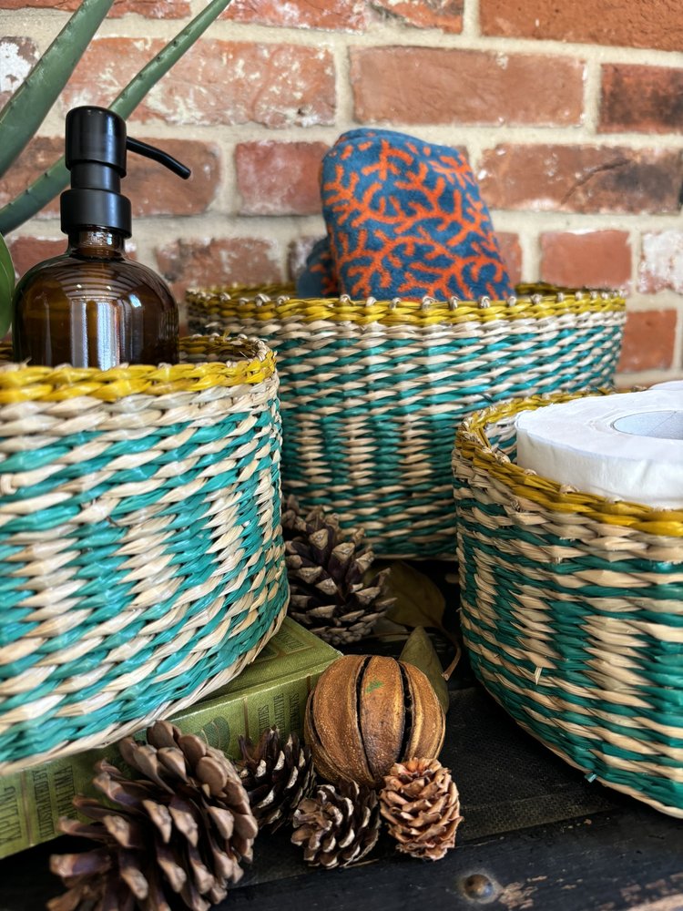 Turquoise Seagrass Planter - Set of 3