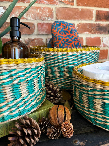 Turquoise Seagrass Planter - Set of 3