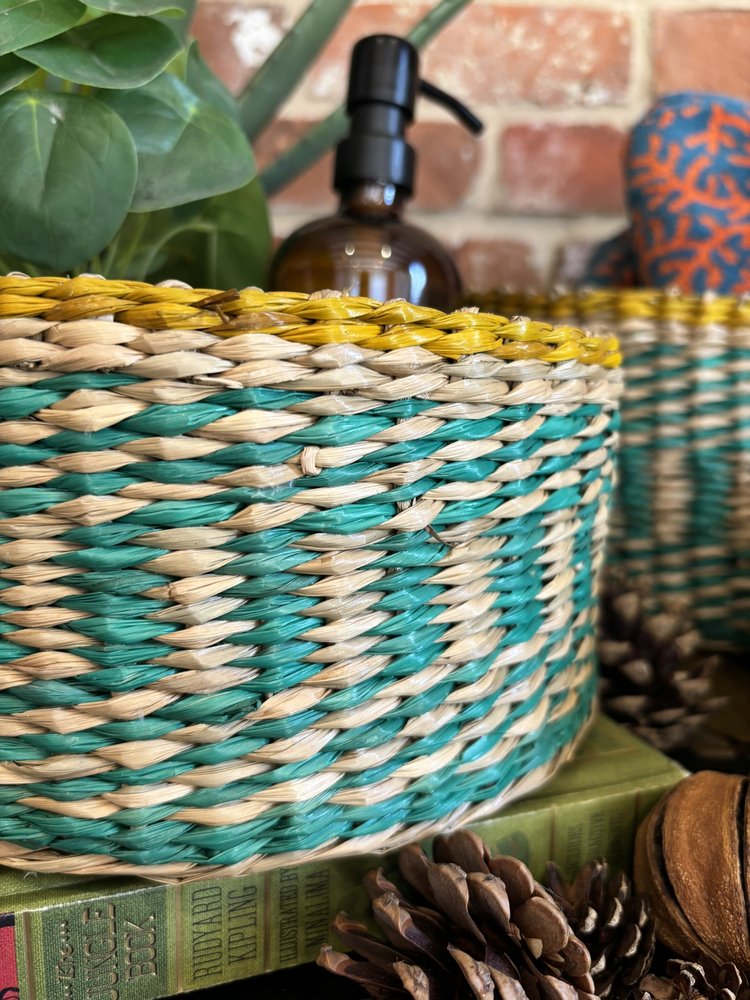 Turquoise Seagrass Planter - Set of 3