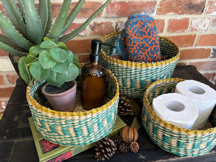 Turquoise Seagrass Planter - Set of 3