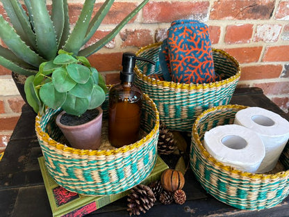 Turquoise Seagrass Planter - Set of 3