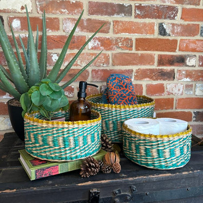 Turquoise Seagrass Planter - Set of 3