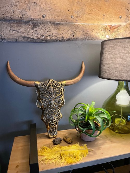 Wall Mounted Tribal Skull - Antiqued Gold Effect