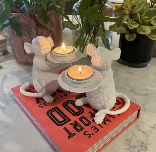 Mouse Tealight Candle Holders - White