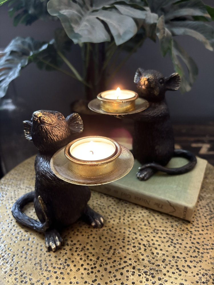 Mouse Candle Tealight Holders - Black And Gold Effect
