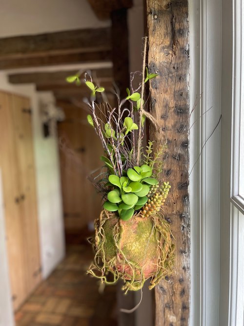 Faux Hanging Moss Ball with Plants
