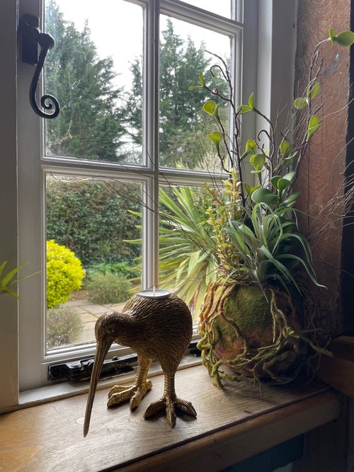 Faux Hanging Moss Ball with Plants