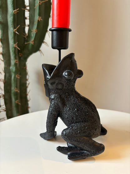 Kiss Me Black Frog Candle Holder