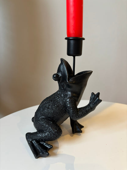 Kiss Me Black Frog Candle Holder