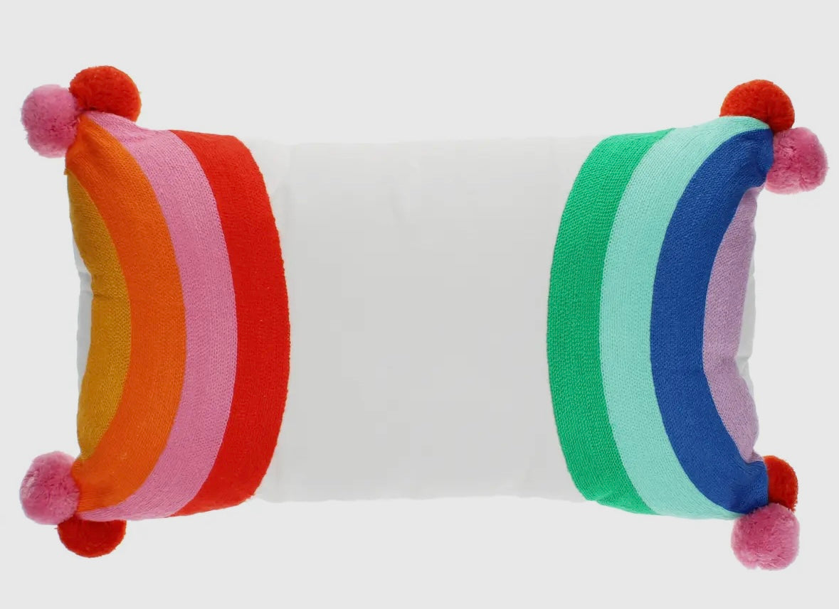 Cushion - Embroidered Rainbow with Pom Poms