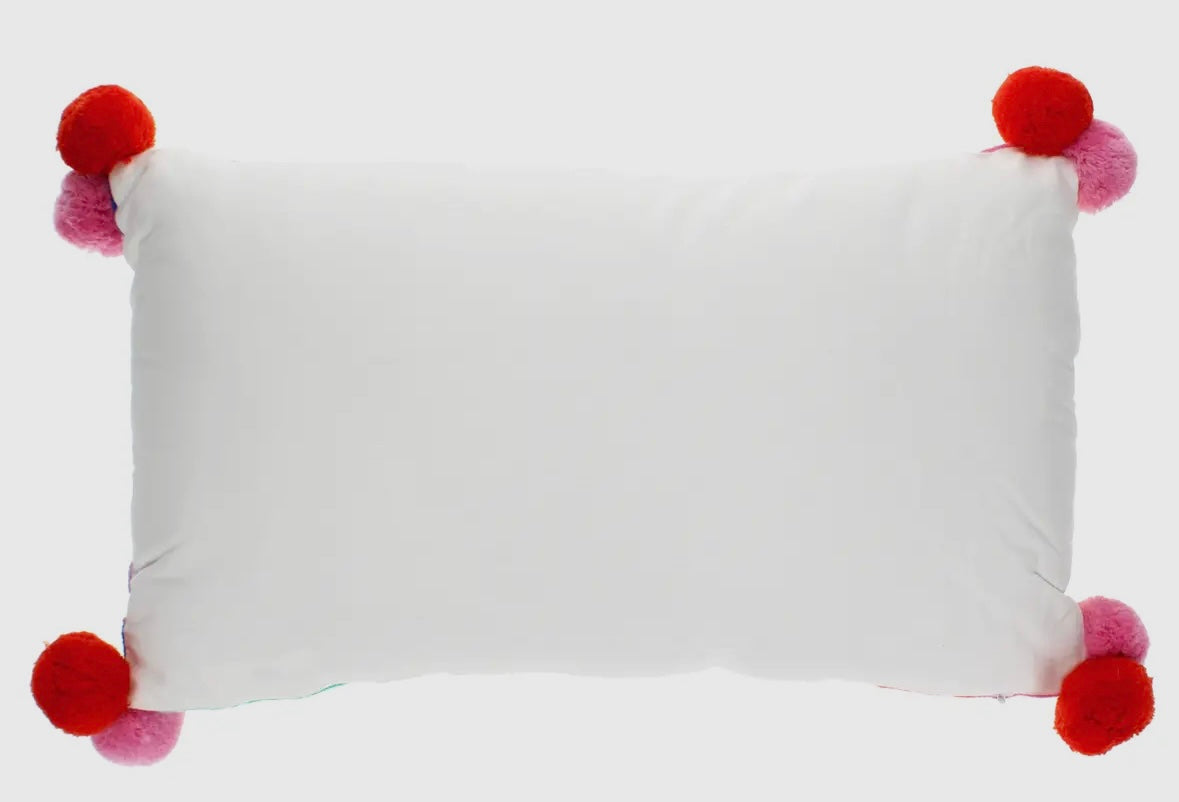 Cushion - Embroidered Rainbow with Pom Poms